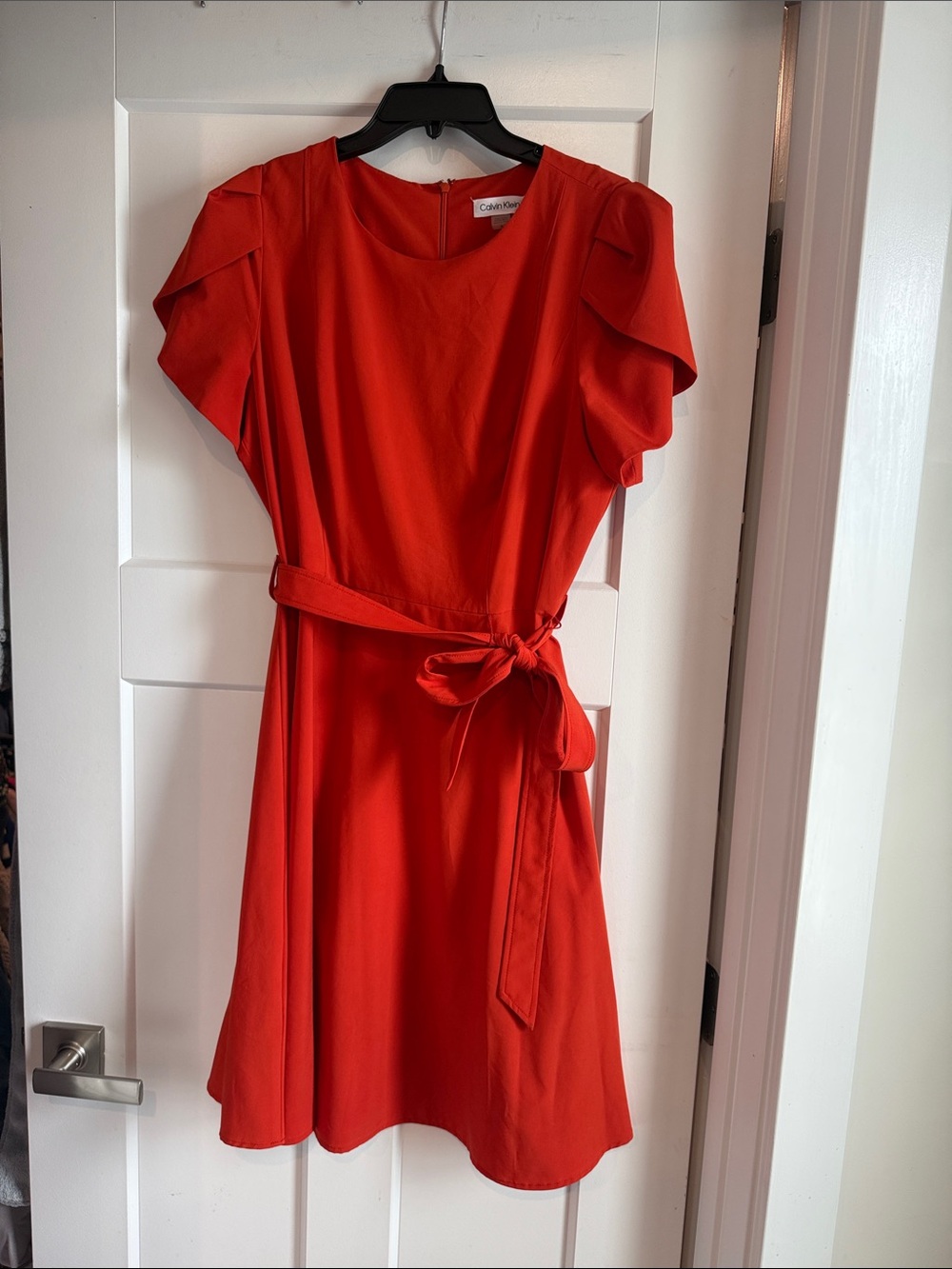 Calvin Klein Vibrant Red Tie-Waist Short Dress
